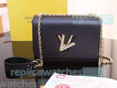 New Fashionable Replica L---V Twist Denim Black Leather Ladies Chain Shoulder Bag